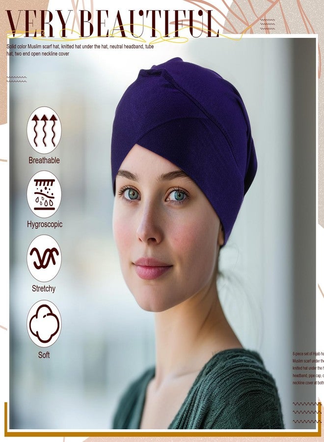 Cuffbow 8 Pcs Women Under Scarf Hijab Cap Islamic Muslim Solid Color Under Scarf Hat Stretchy Hijab Undercap for Turban Head Wraps - Image 4